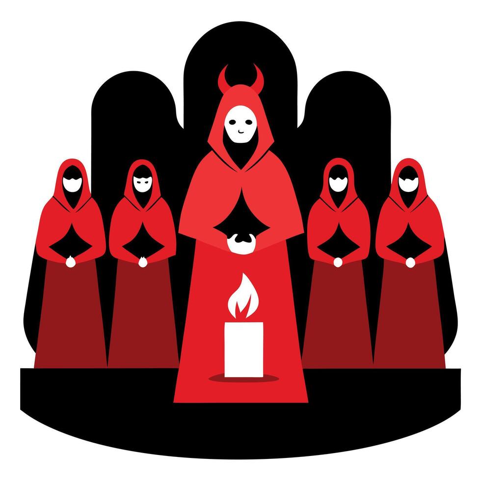 A group of people in red robes standing around a burning candle vector