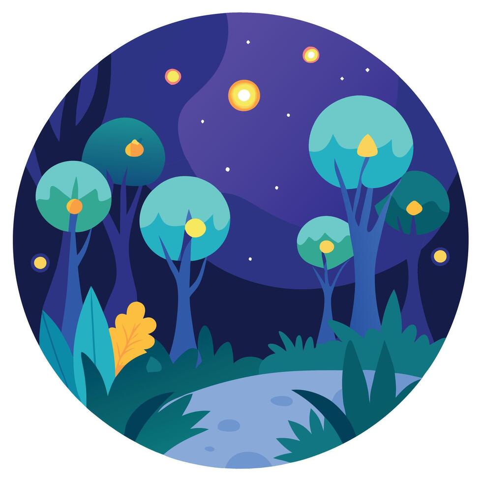 Night forest with trees and stars illustration vector