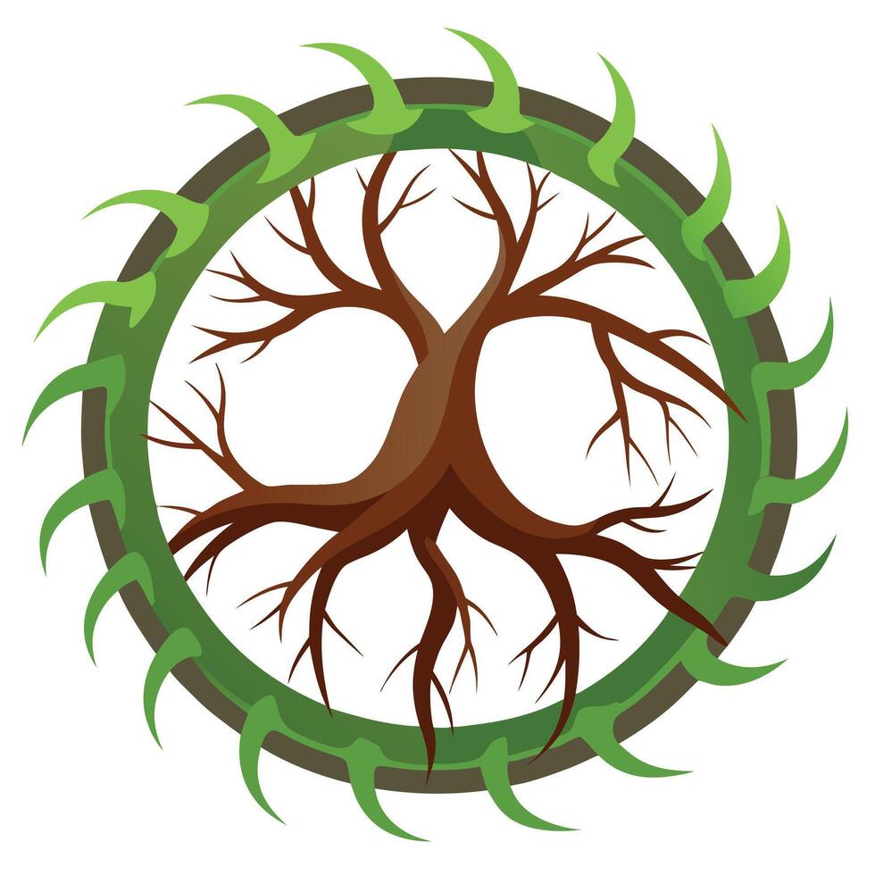 A tree with roots in a circle vector