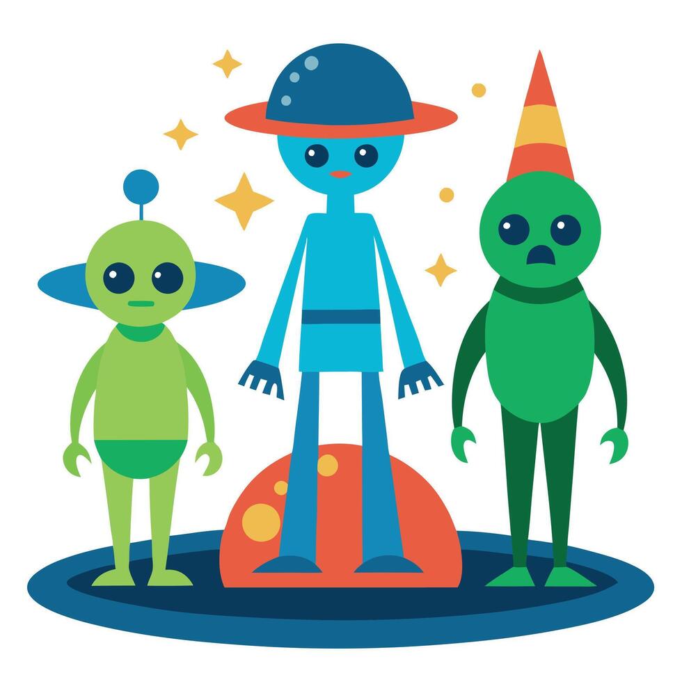 Three aliens standing on a white background vector