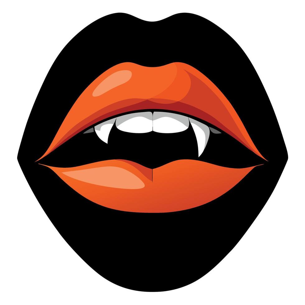 Vampire lips with orange teeth on white background vector