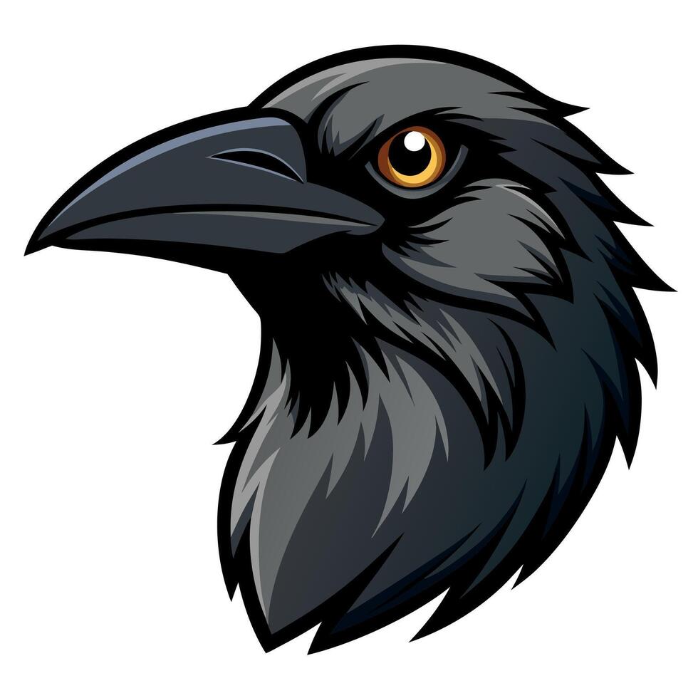 A black raven head with yellow eyes vector