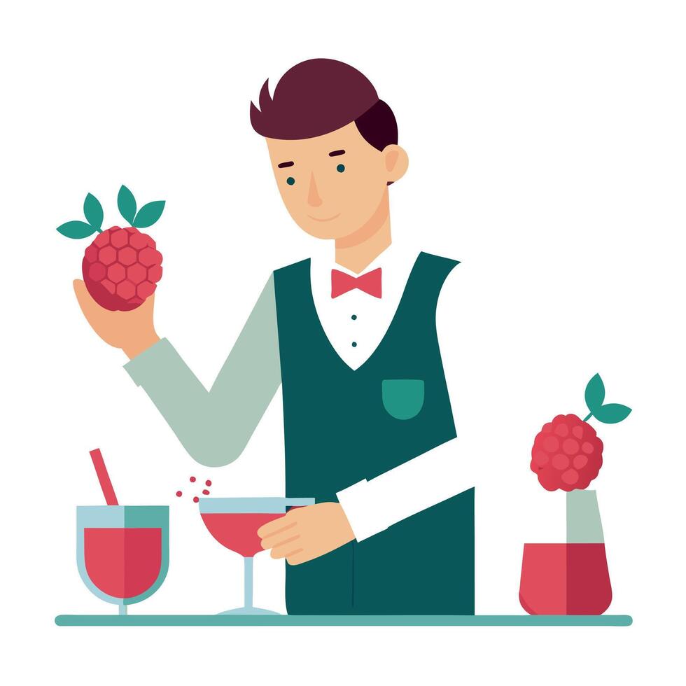 A bartender is holding a raspberry vector