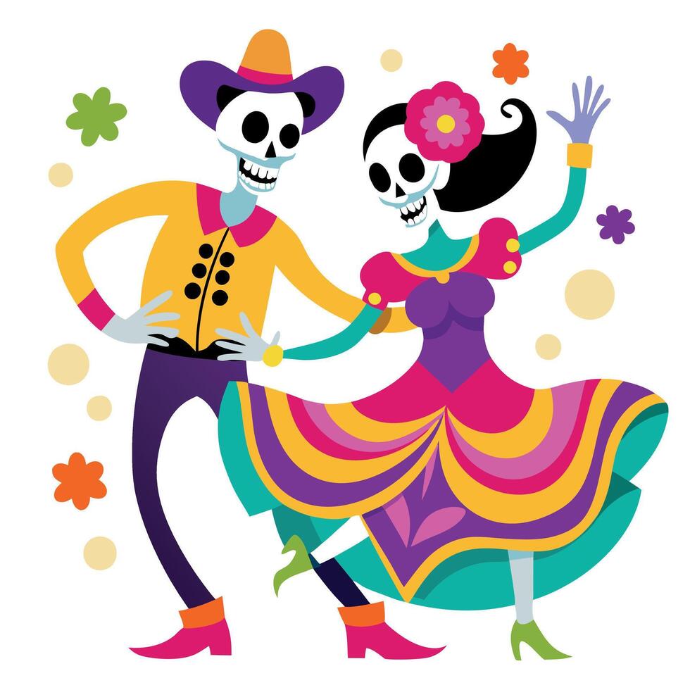 Day of the dead couple dancing vector