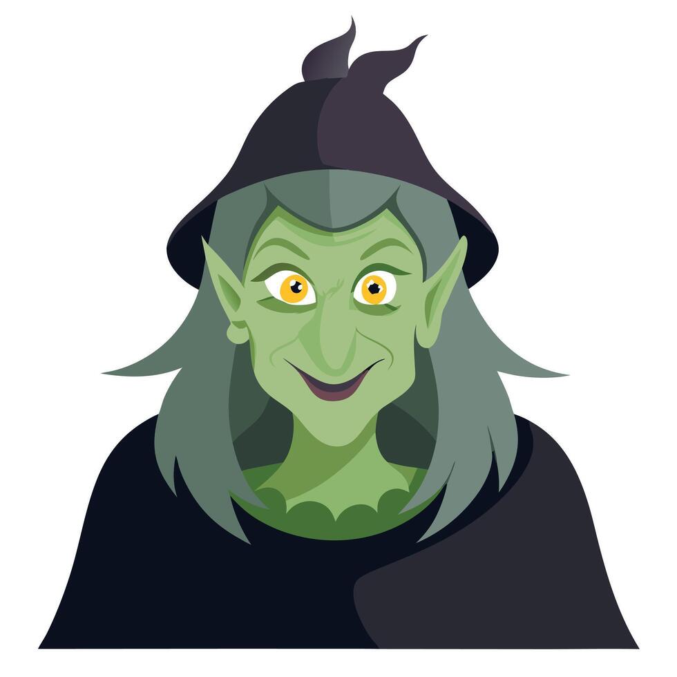 A cartoon witch with green eyes and a hat vector