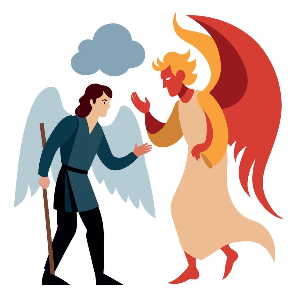 An illustration of a man and angel vector