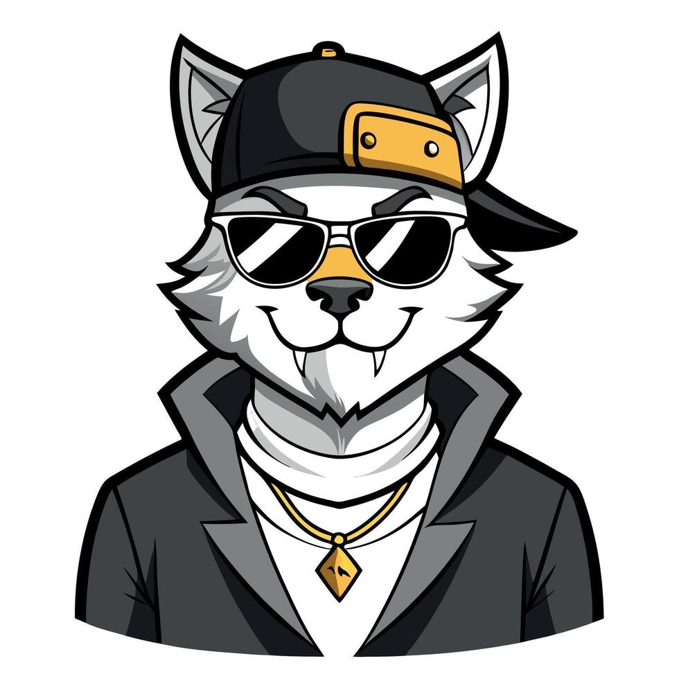 A cartoon wolf wearing sunglasses and a cap vector