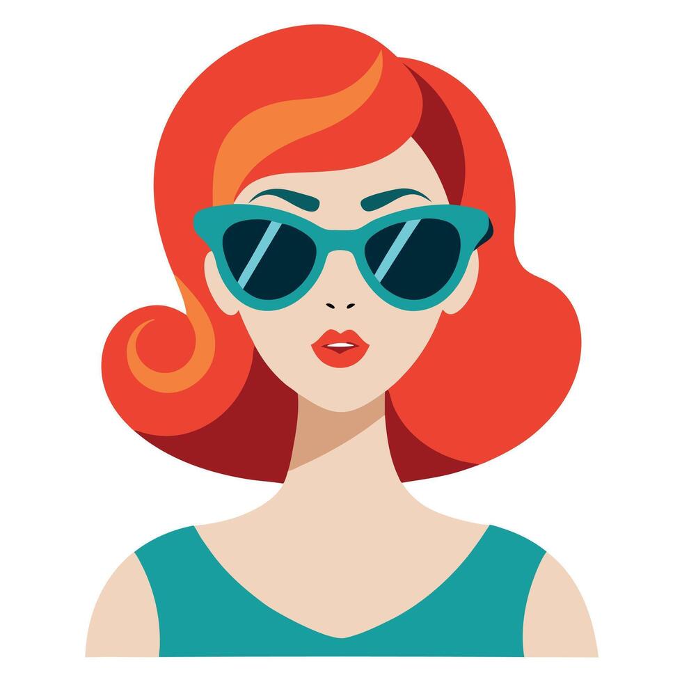 A woman with red hair wearing sunglasses vector