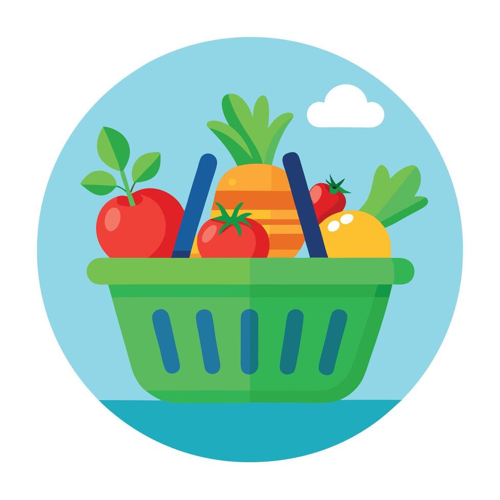 A basket full of vegetables and fruits vector