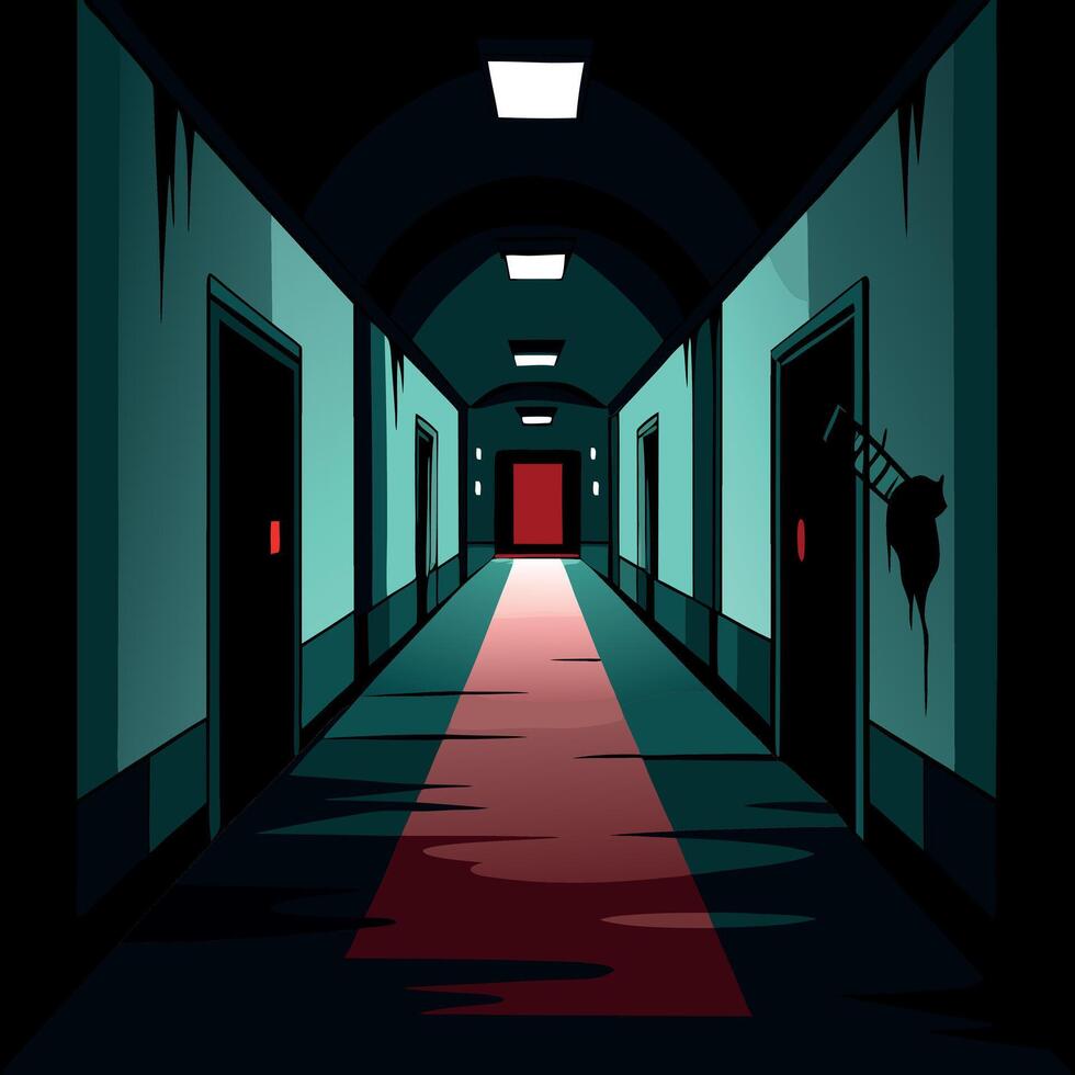 Hallway with red carpet and red door vector