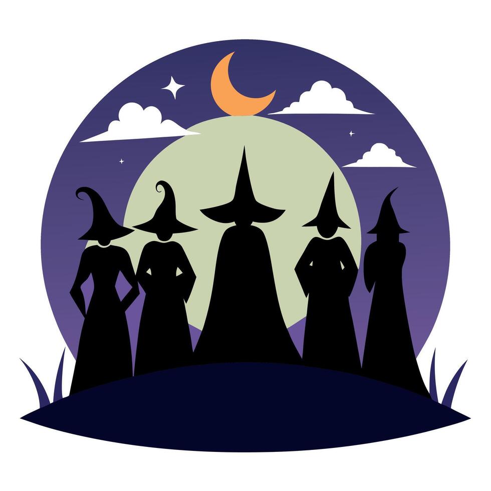 Halloween witches silhouette illustration vector
