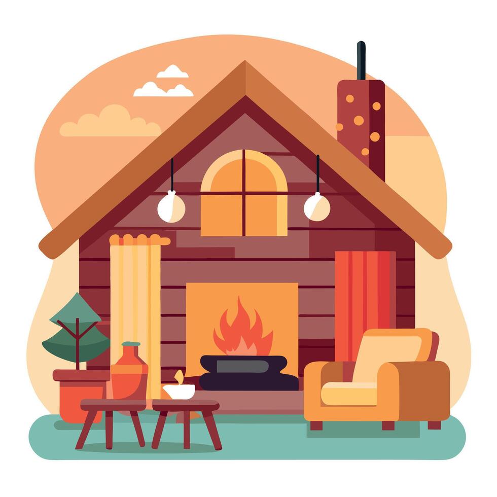 A house with a fireplace and furniture vector