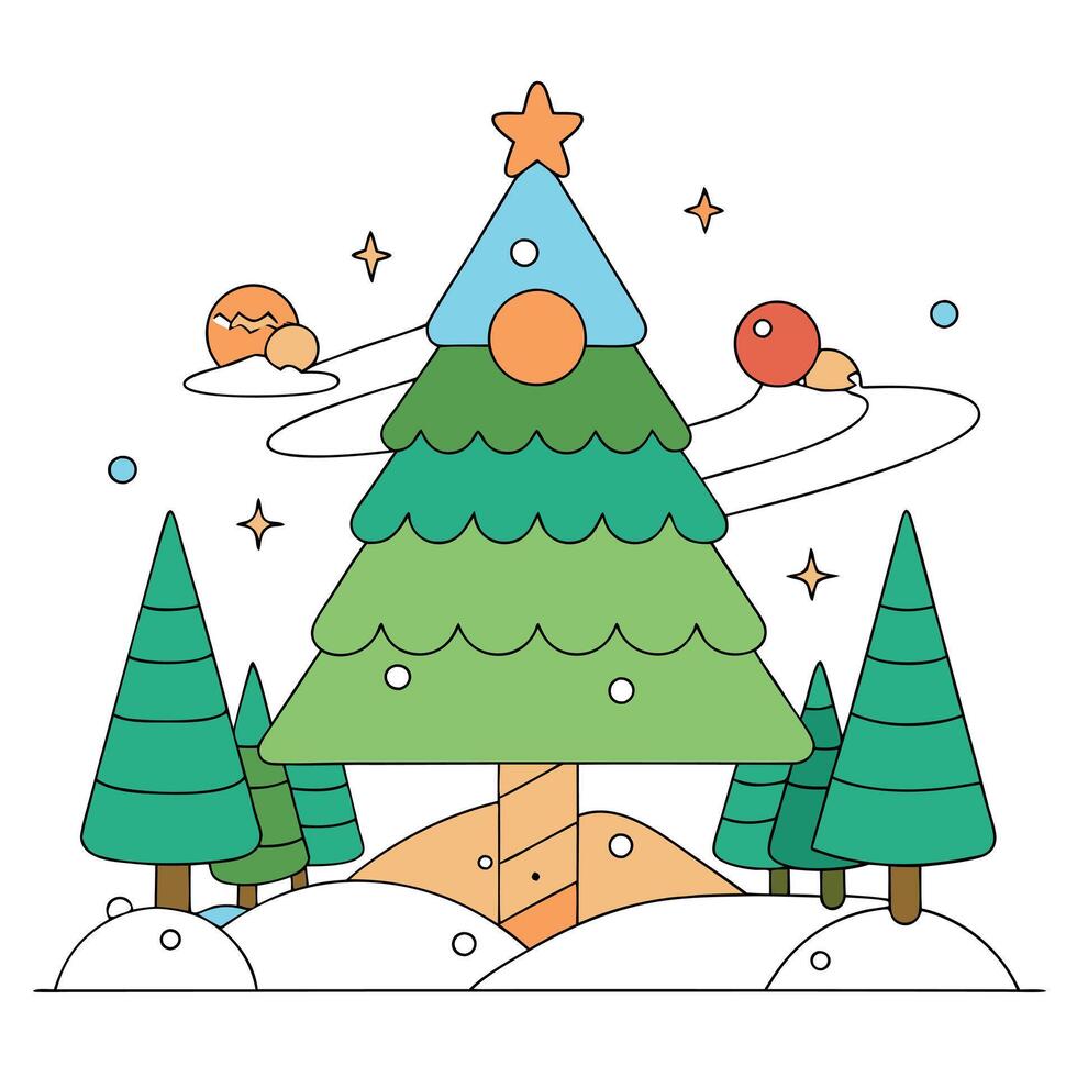 Abstract Fantasy Christmas tree in the forest. fantasy scenery vector