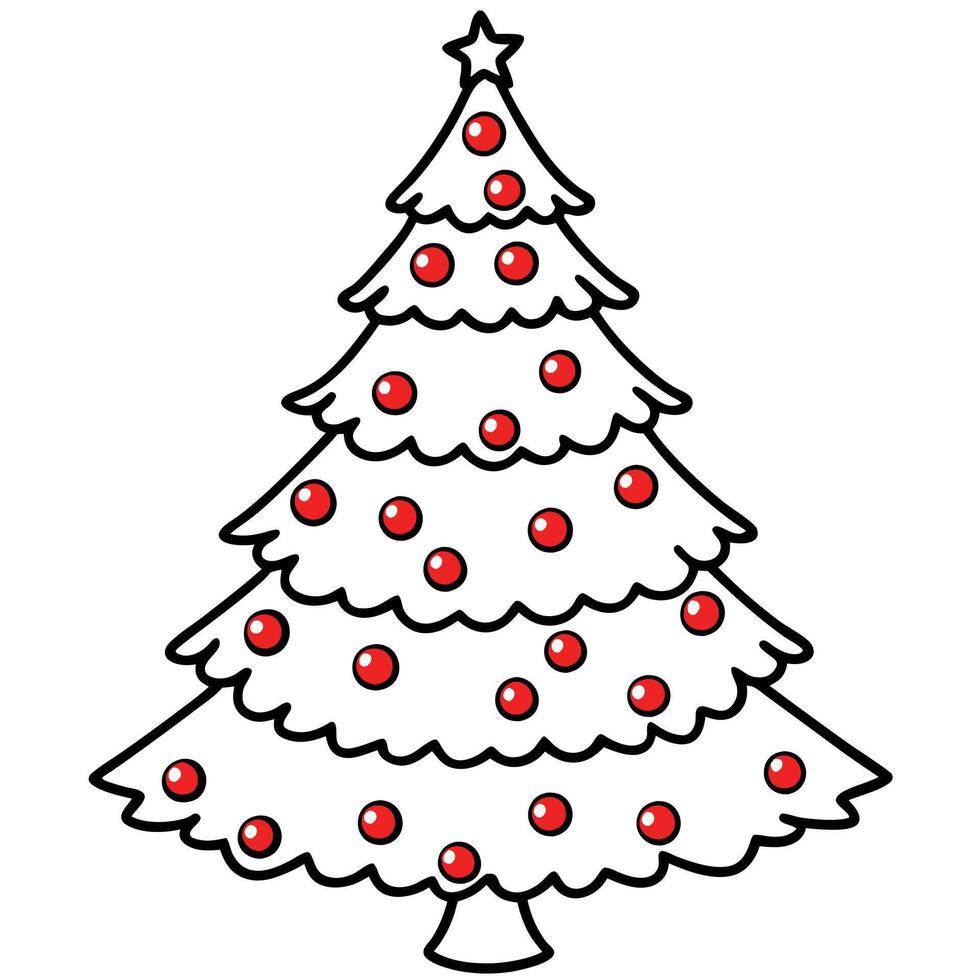 An evergreen christmas tree decorated with red balls isolated on a transparent background. vector