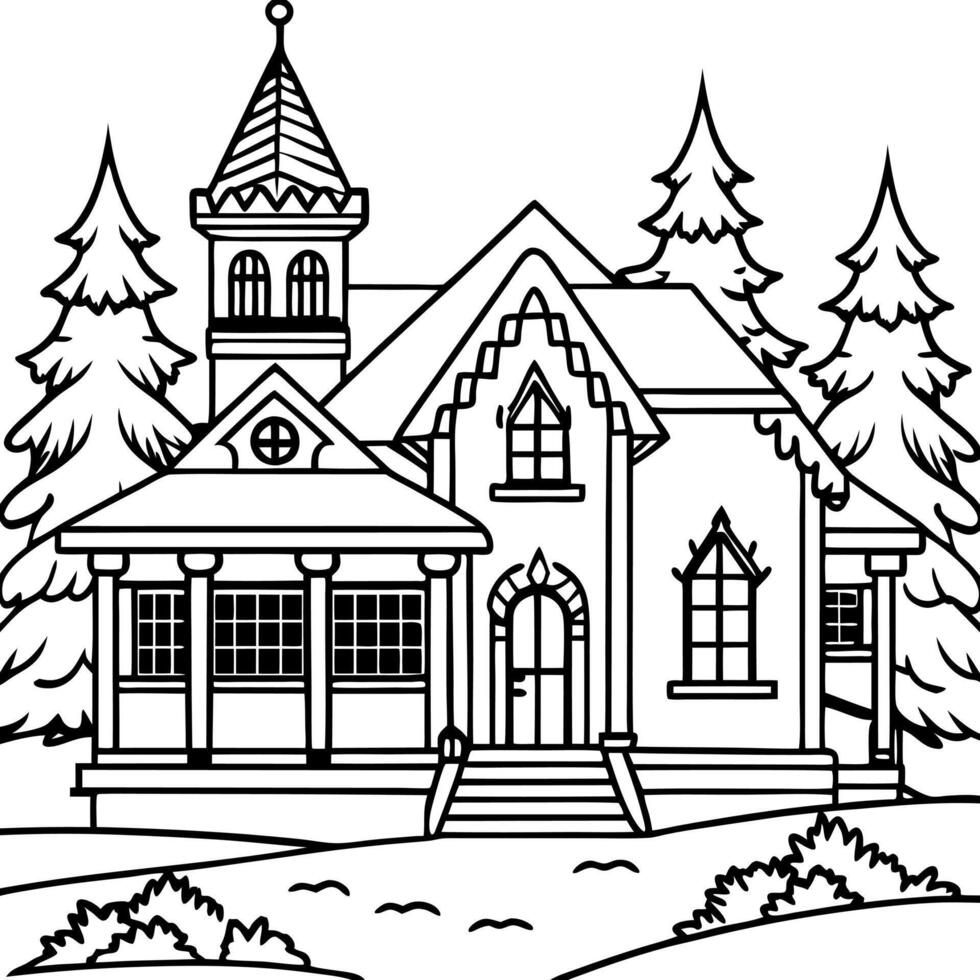 Artistic concept painting of a beautiful winter house. background illustration. vector