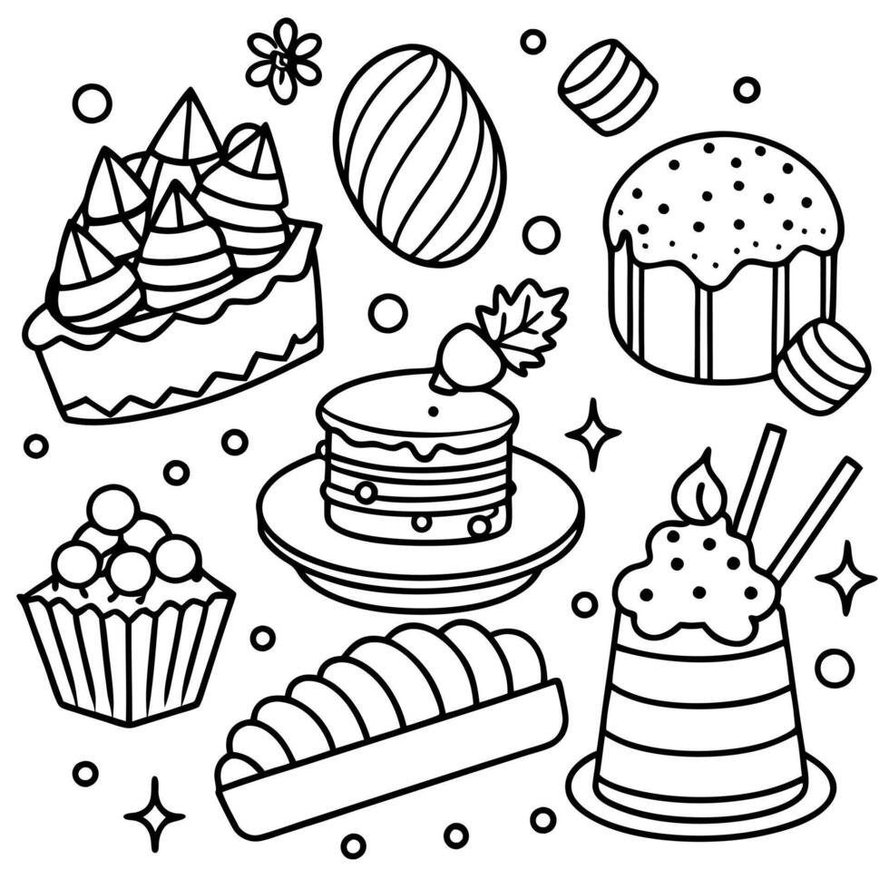 Assorted sweets. dessert. cakes. macarons in a christmas or festive atmosphere. top. flat vector