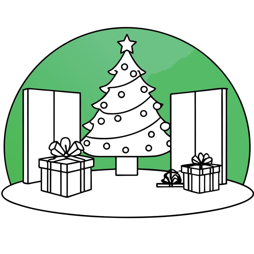 Backdrop for studio photo. christmas tree and gifts on green background vector