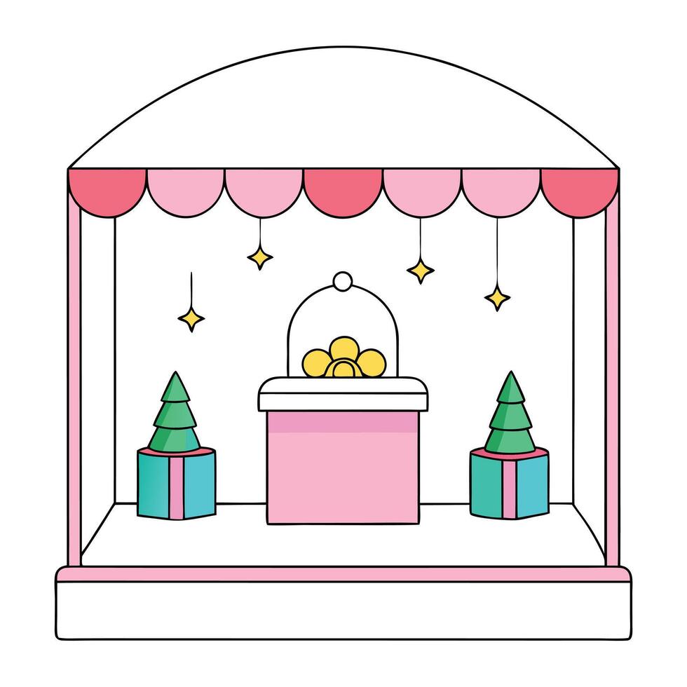 Background products minimal podium scene with Christmas decoration in Barbie style. vector