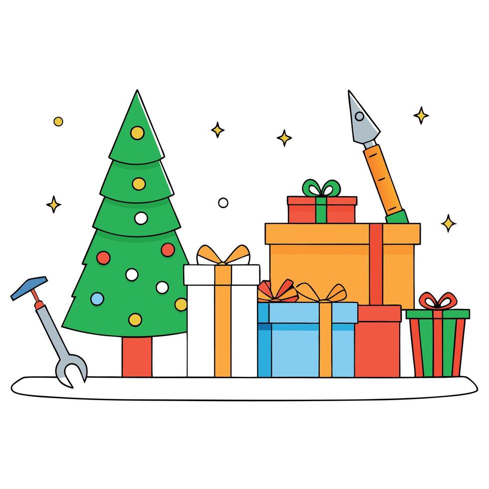 Beautiful Christmas gifts under fir tree on floor in room. Created using tools. vector