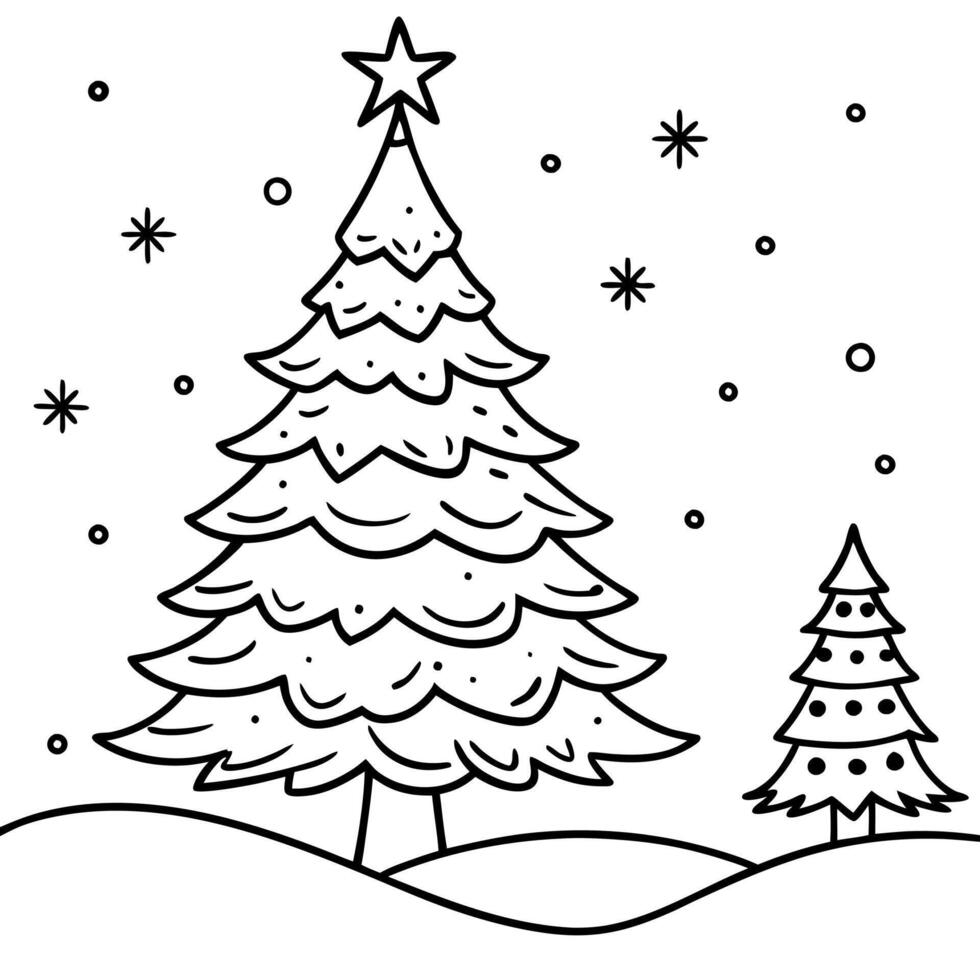 Beautiful Christmas t tree in winter landscape. illustration. space for text vector