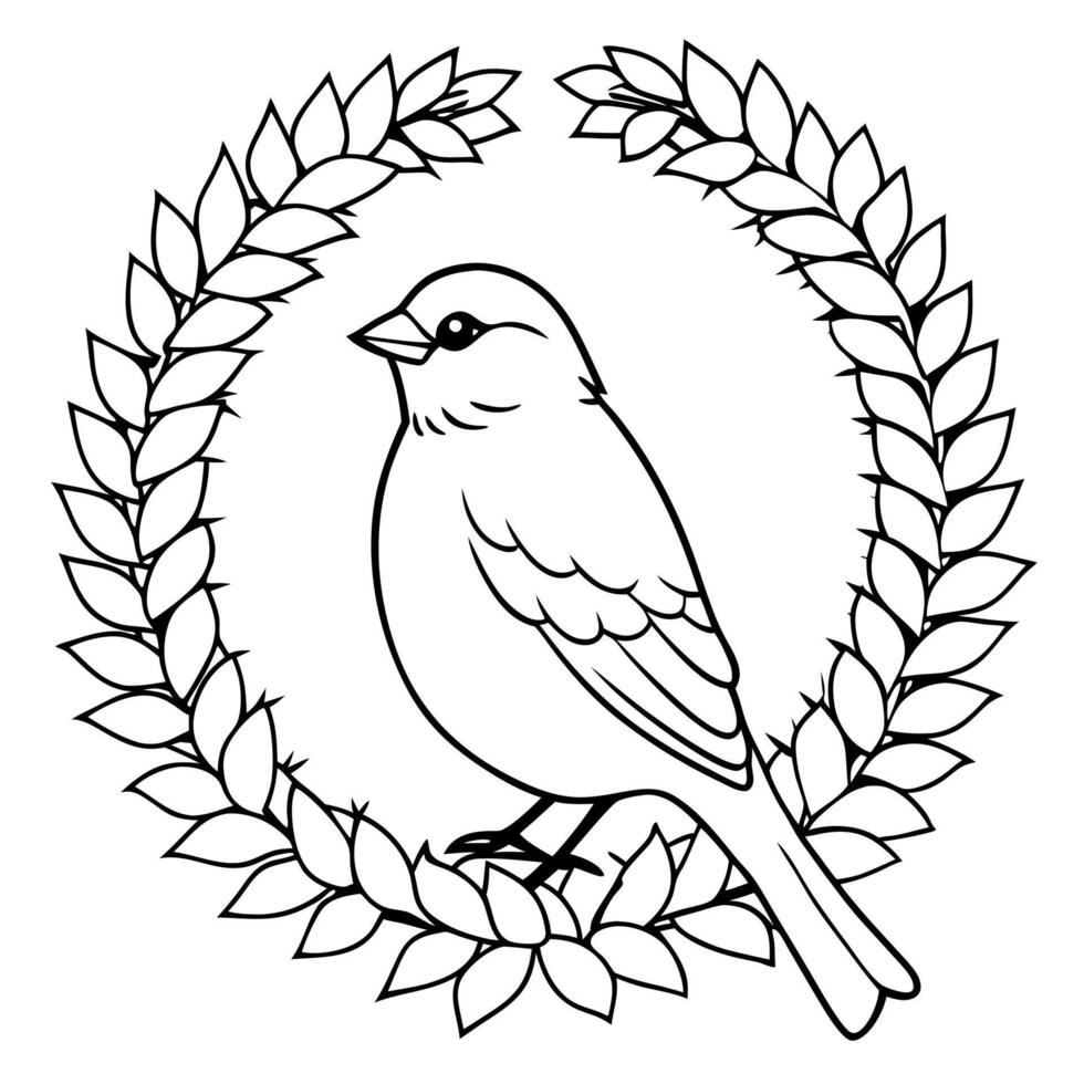 Bird sitting on wreath on white background. christmas or new year concept vector