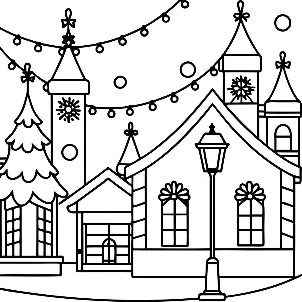 Beautifully decorated Christmas street decorated and illuminated at christmas time vector
