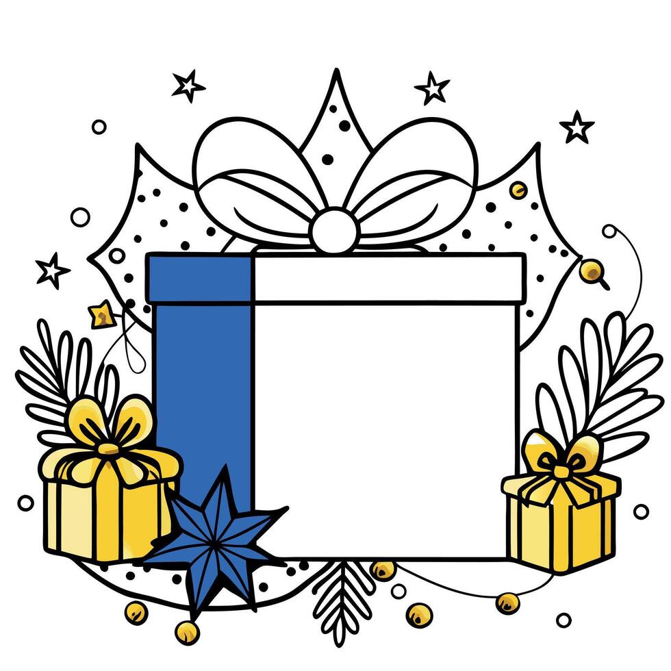 Blue christmas card with golden gifts and large space for text vector