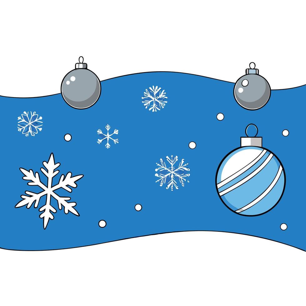 Blue Merry Christmas Background with Silver and Snowflake Decorations and Balls. vector