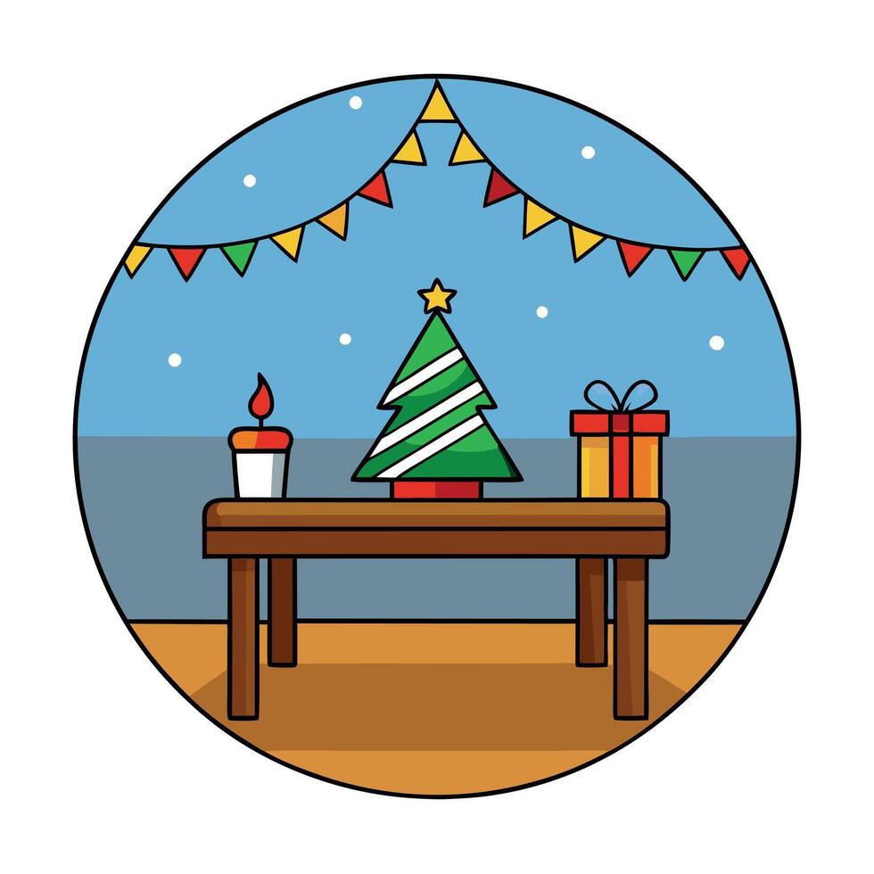 Blur bookeh ligh on background. Wooden table. Party decoration xmas christmas vibe. Graphic Art vector