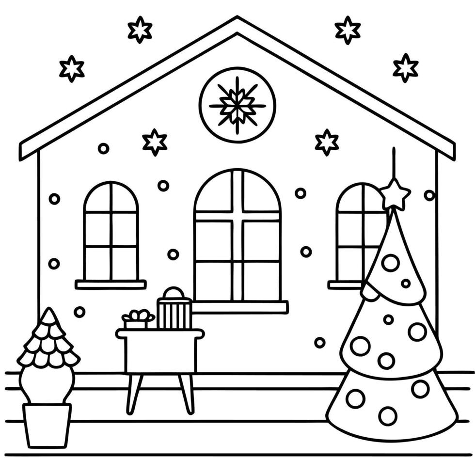 Bright white room in Scandinavian style with Christmas tree and decorations. vector