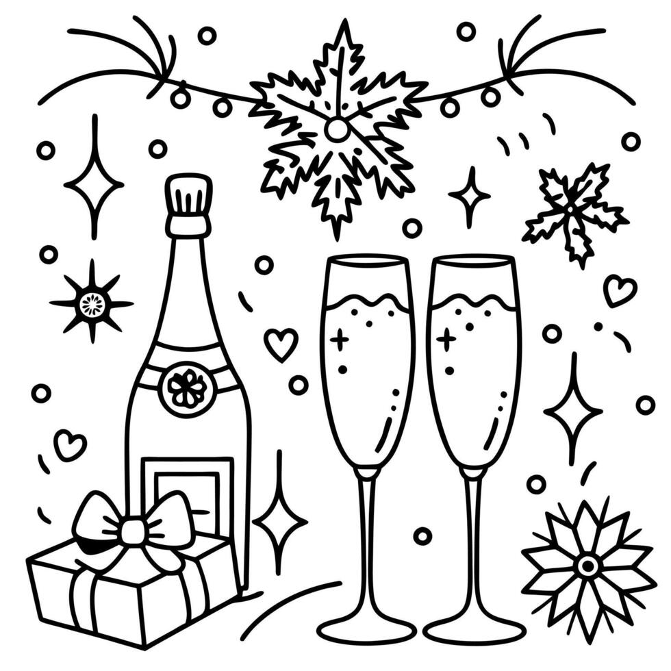 Champagne or sparkling wine in a festive atmosphere. Merry christmas and happy new year concept vector