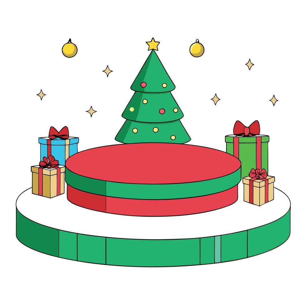 Christmas and New Year background. green Xmas Podium display Scene. 3d rendering. vector
