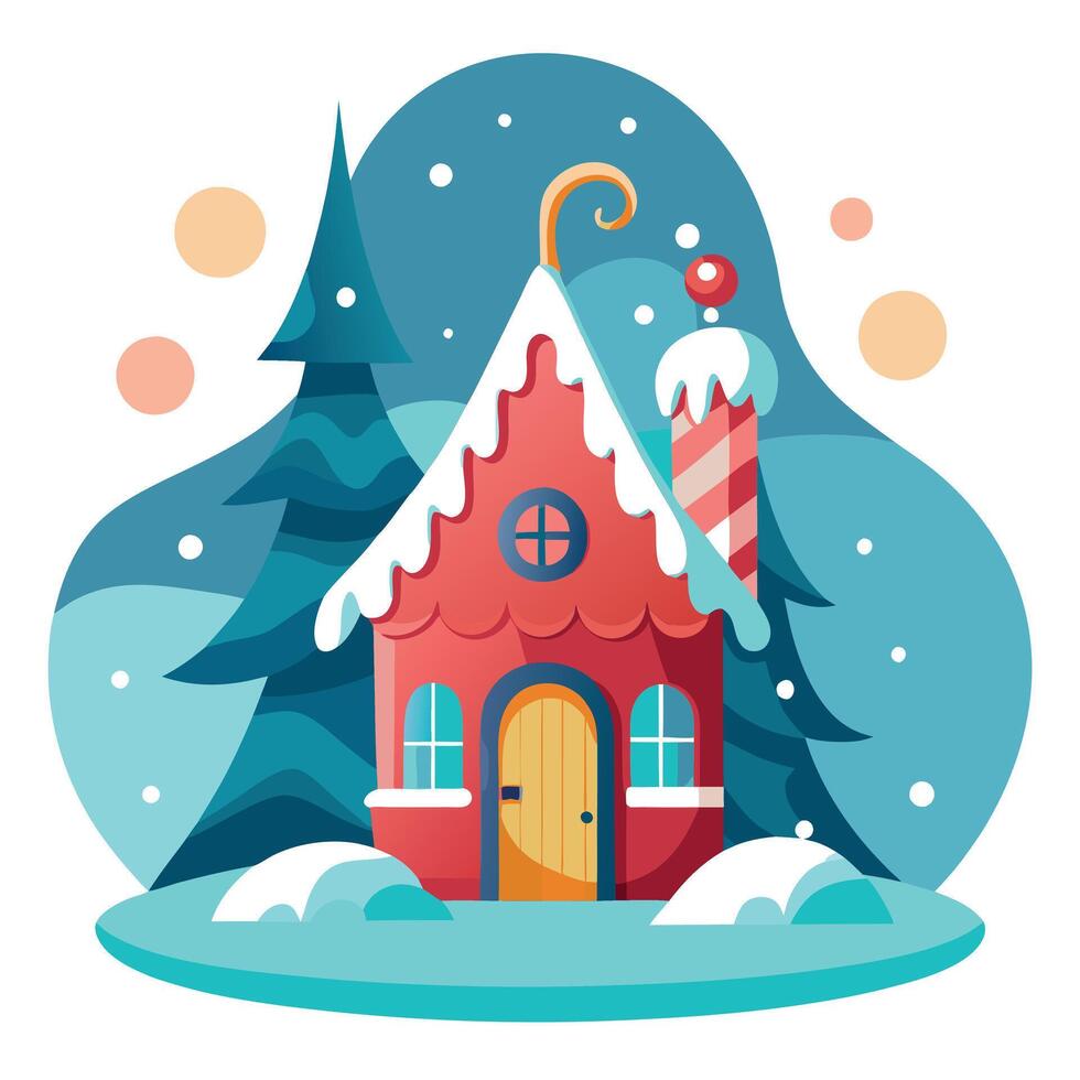 Christmas . winter whimsical surreal fantasy art. cute house. background. digital art. illustration vector