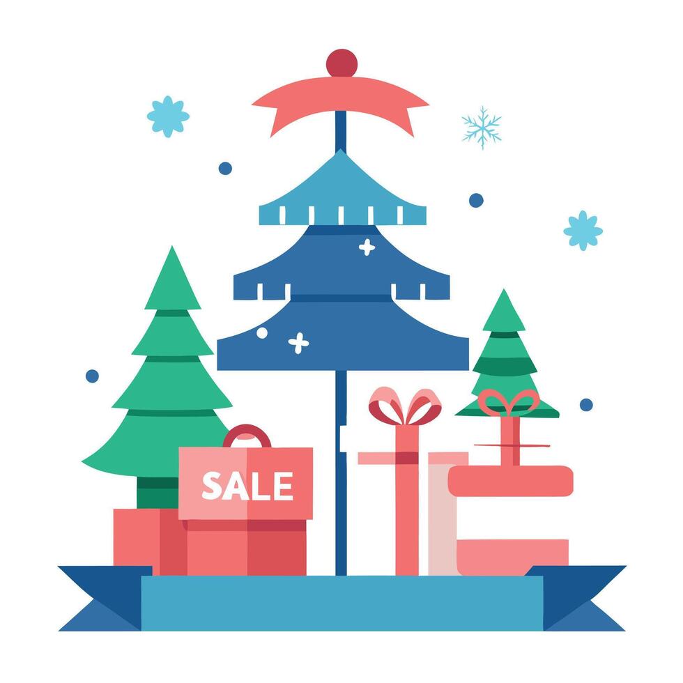 Christmas and New Year sale minimal concept. Gifts. shopping. commerce. banner. web. vector