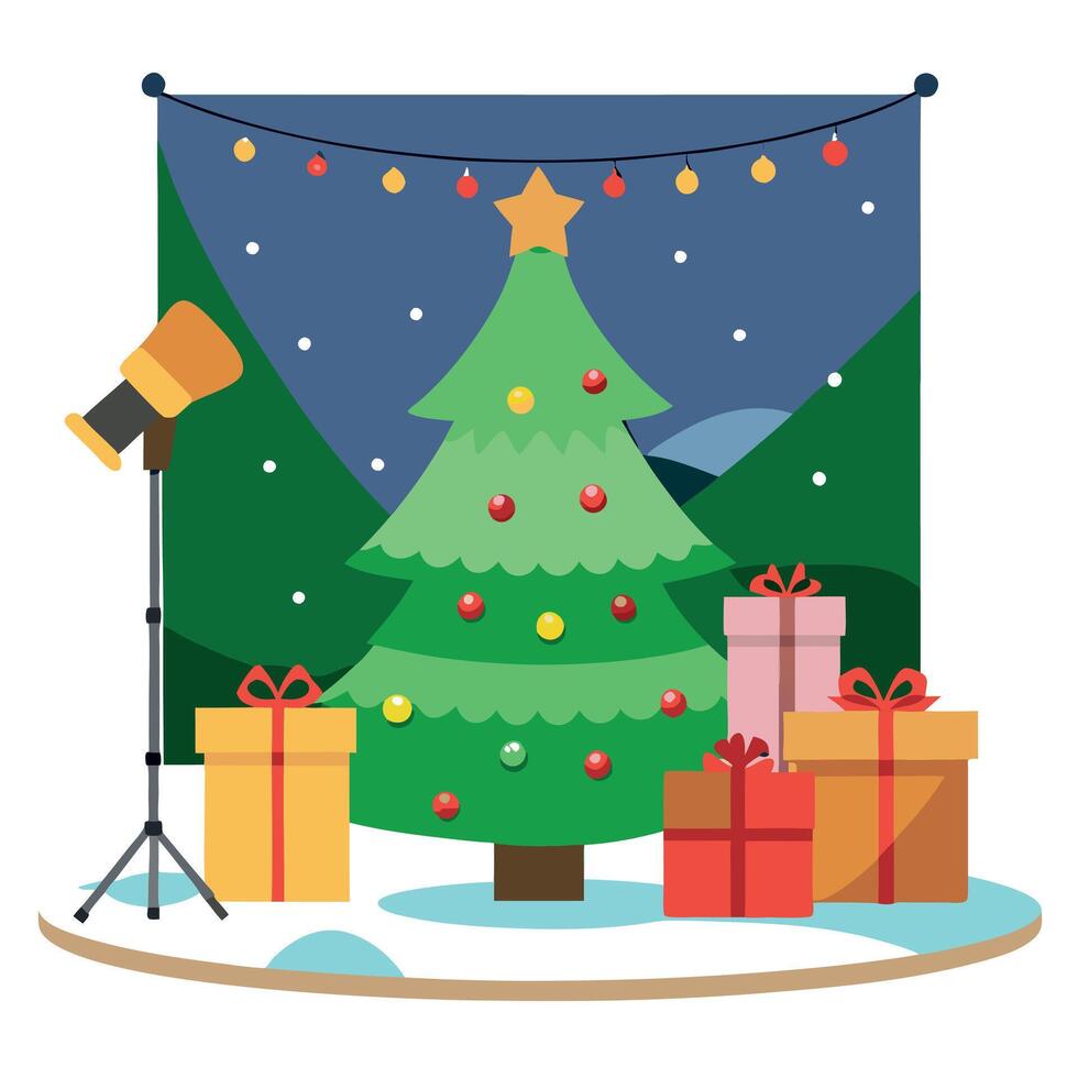 Christmas backdrop for photo studio. room with christmas tree and presents vector