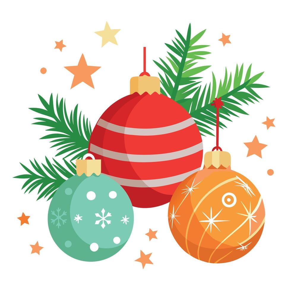 Christmas background with balls and fir branches created with vector