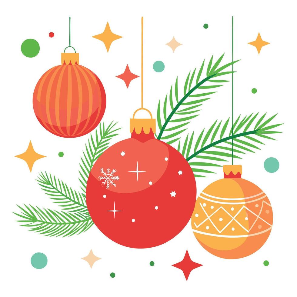Christmas background with baubles and fir tree branches vector