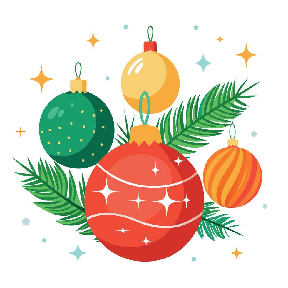Christmas background with decoration of Christmas balls. fir branches. Christmas card template vector