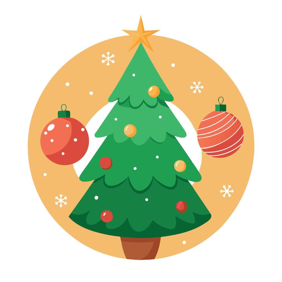 Christmas background with fir tree and decor. Top view with copy space vector