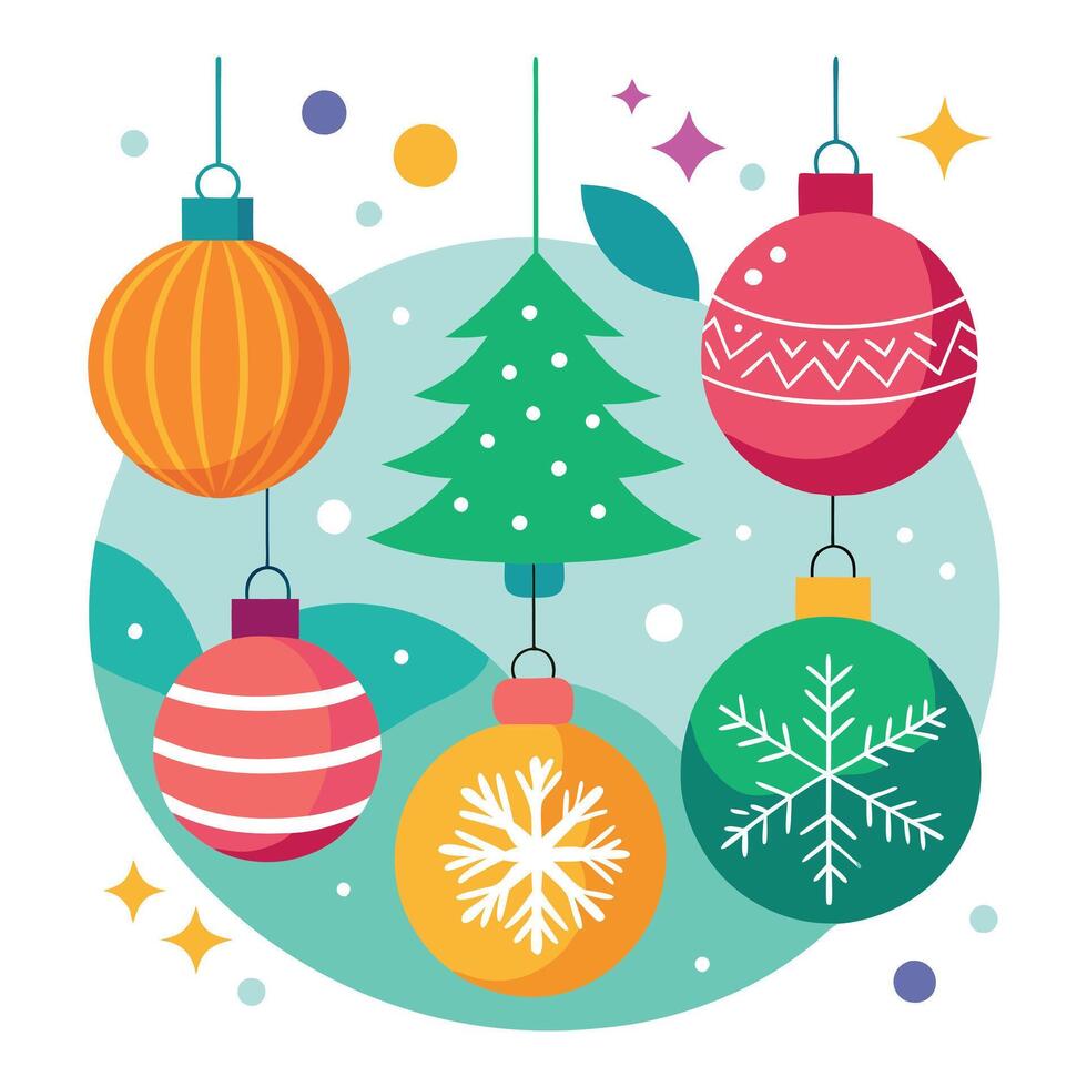 Christmas background with ornaments snowflakes and Christmas tree balls vector
