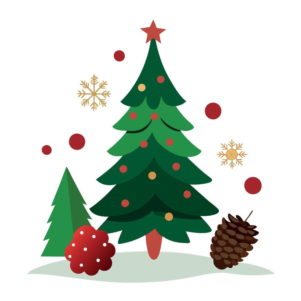 Christmas background with xmas tree and fir cones on white background. Space for text vector