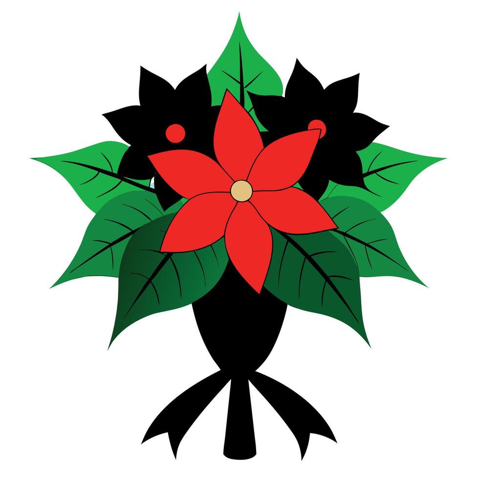 Christmas bouquet with red poinsettia bloom with black copy space vector
