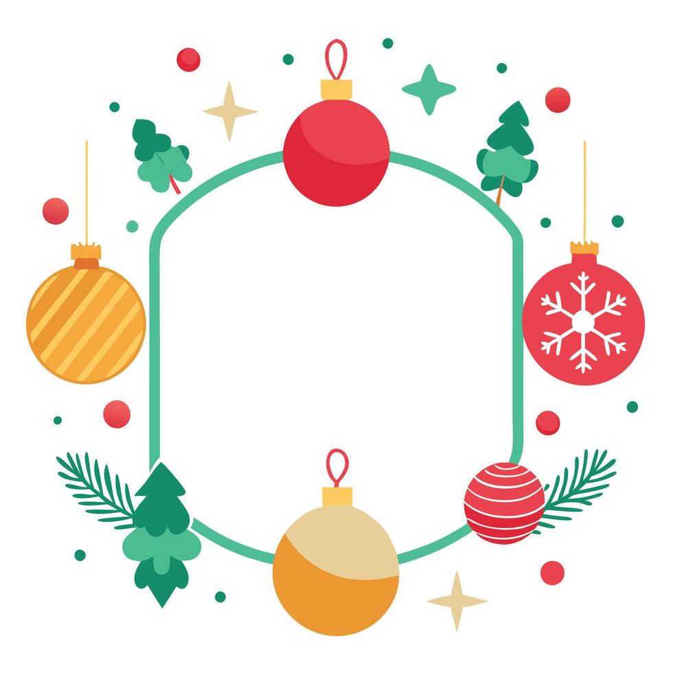 Christmas card frame with baubles and christmas decor and a blank centre transparency file vector