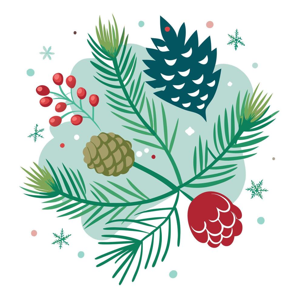 Christmas card with pine branches. cones. fir branches and snow. watercolor christmas card vector