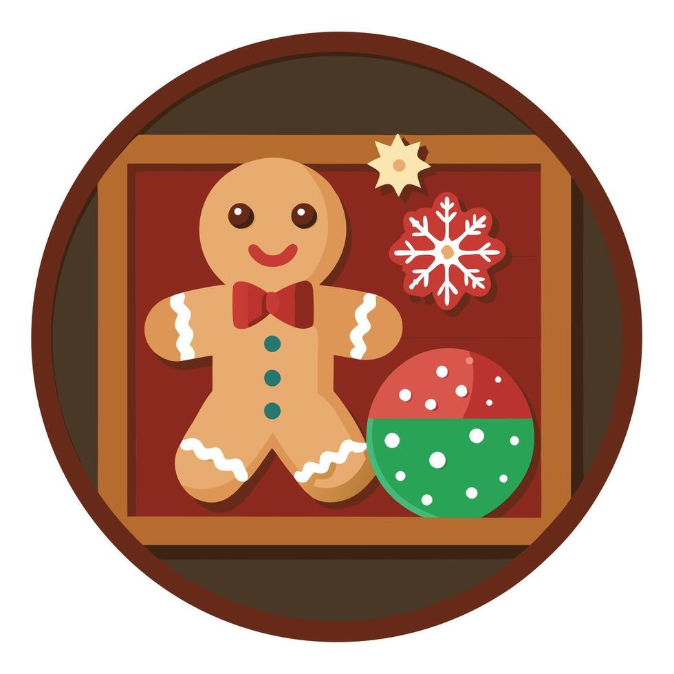Christmas composition. frame with ginger snap. cookie and gingerbread. on brown wooden background. vector