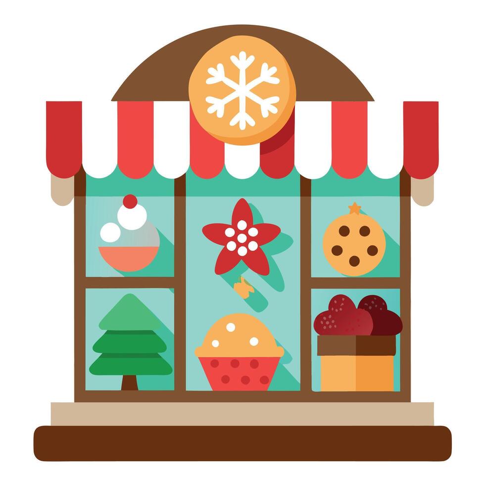 Christmas cookies and other holiday treats at bakery window display. created with vector