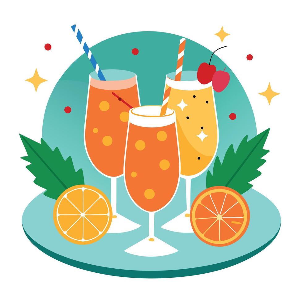Christmas decorated citrus coctails on a plate beside christmas lights vector