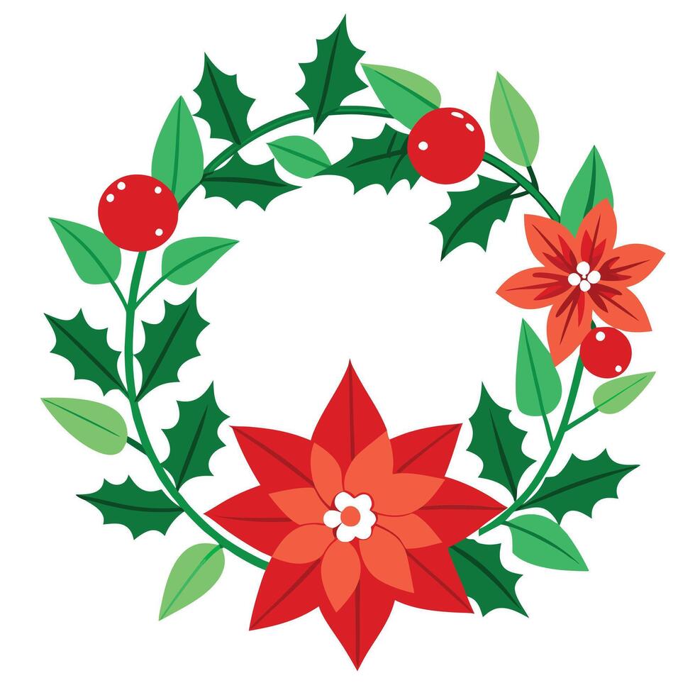 Christmas decoration. Frame of flowers of red poinsettia. branch christmas tree. vector