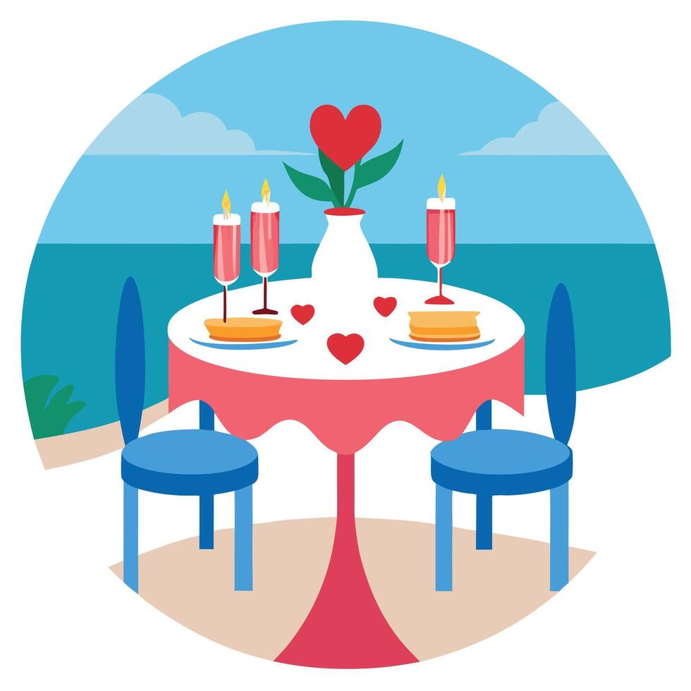 Christmas dinner romantic table setting on the beach. vector
