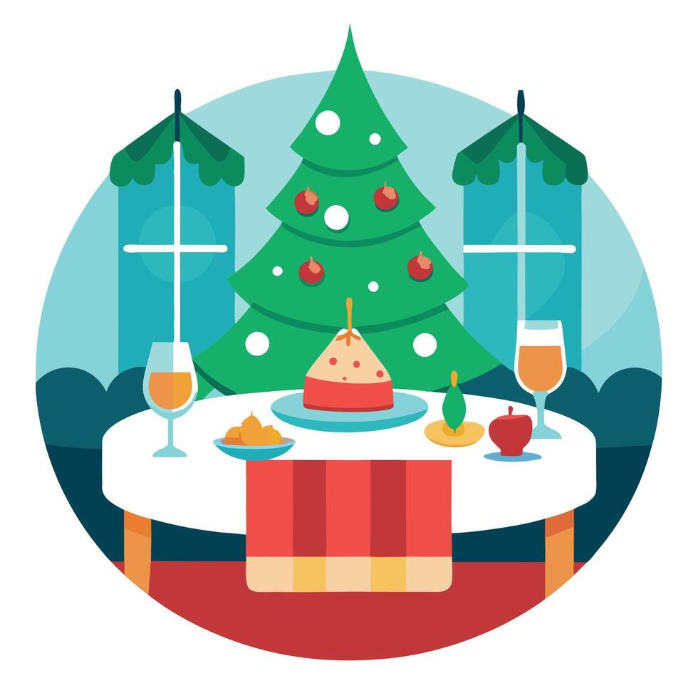 Christmas dinner table setting. table in restaurant. christmas decor vector